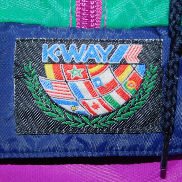 VTG Mens XXL Pink Purple Teal 1/2 Zip Pullover K-Way Windbreaker jacket packable - Picture 7 of 15
